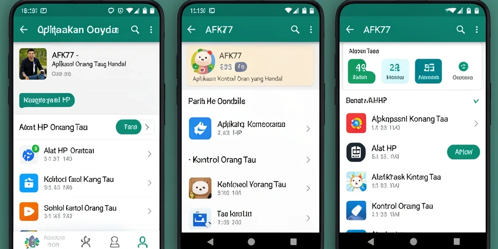 Antarmuka aplikasi AFK77 yang intuitif untuk kontrol orang tua.
